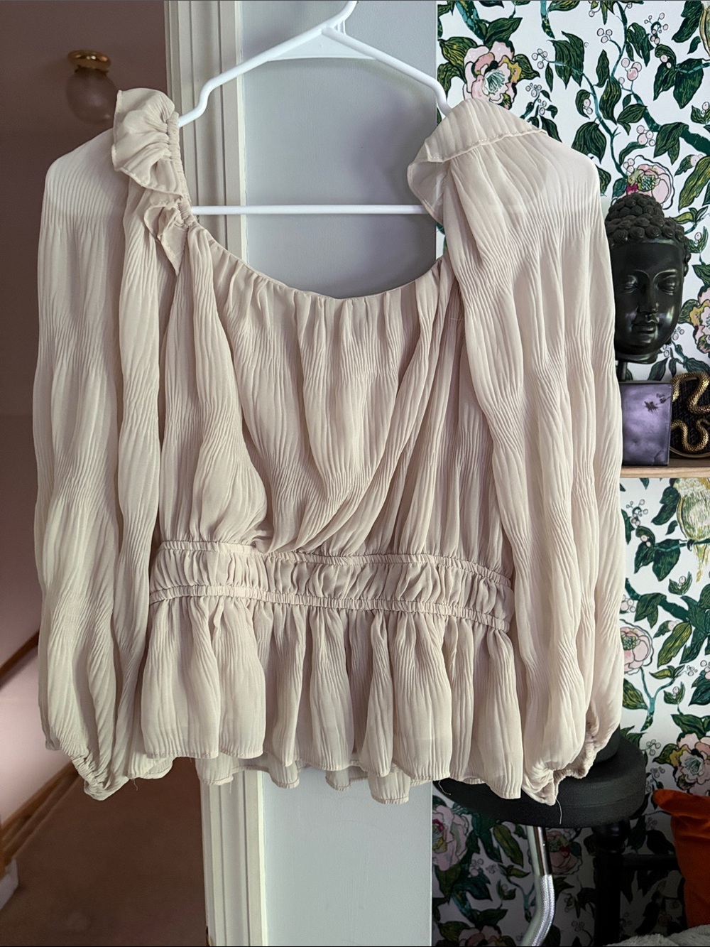 Do+Be Women's Cream Peasant Blouse - Elegant Long-Sleeve Top